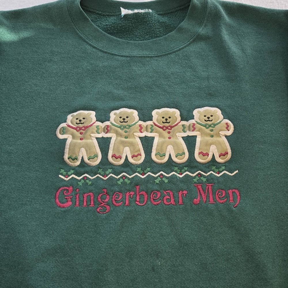 VTG 90s Christmas Gingerbear Men Sweatshirt Women's XL Forest Green Grandmacore